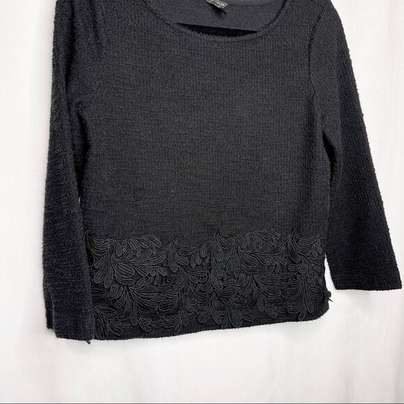 ANN TAYLOR / black lace trim long sleeve top - Picture 4 of 7